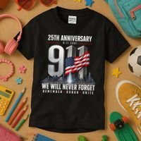 9/11 25th Anniversary Memorial Tribute Never Forget 911 Kids T-Shirt thumb 3