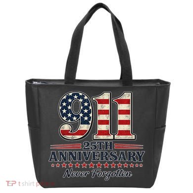 911 25th Anniversary USA Never Forgotten Tribute 9/11 Tote Bag