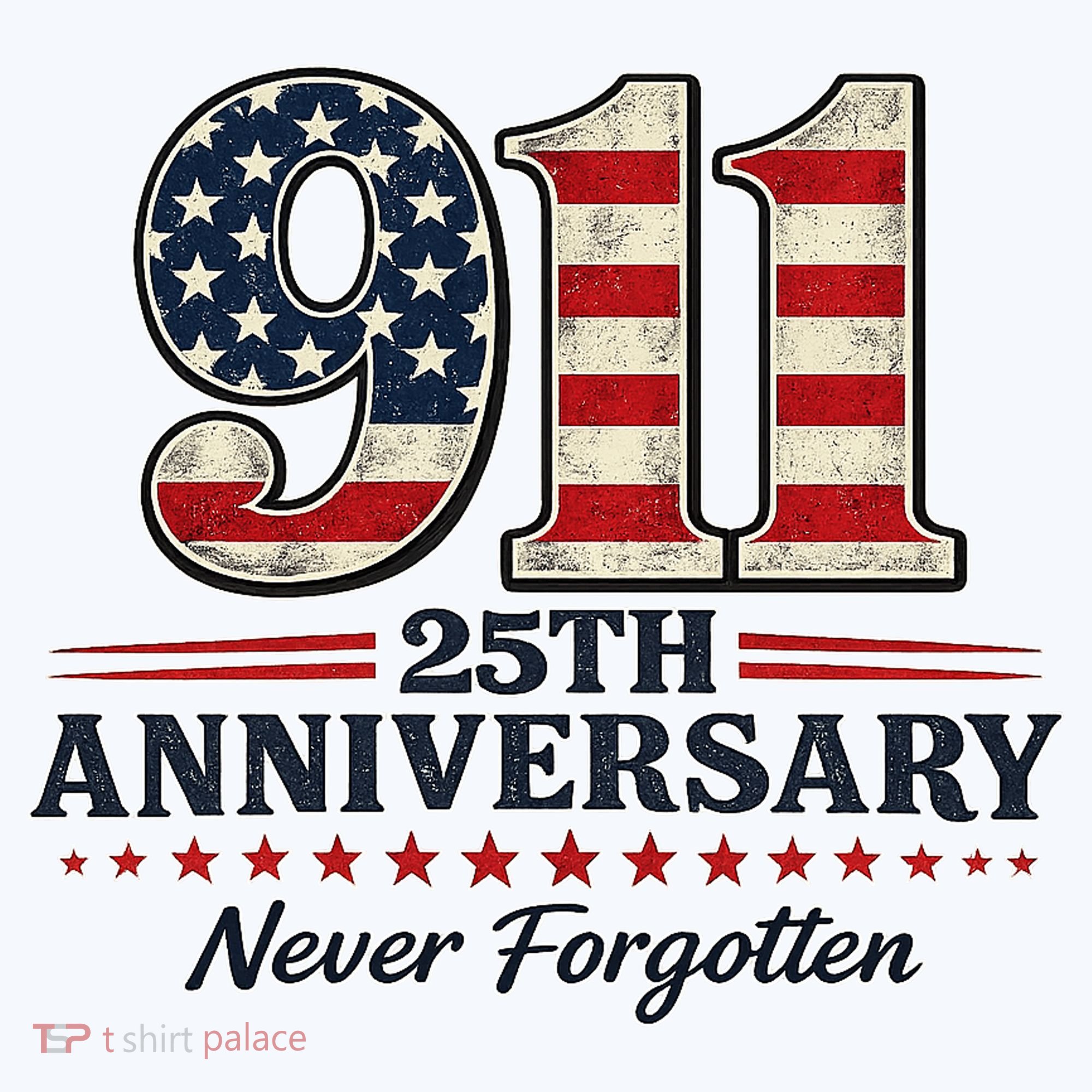 911 25th Anniversary USA Never Forgotten Tribute 9/11 Kids T-Shirt