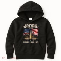 9/11 25th Anniversary Never Forget 911 Memorial 2001-2026 USA Kids Hoodie thumb 0