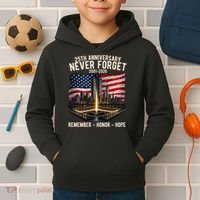 9/11 25th Anniversary Never Forget 911 Memorial 2001-2026 USA Kids Hoodie thumb 2
