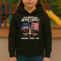 9/11 25th Anniversary Never Forget 911 Memorial 2001-2026 USA Kids Hoodie thumb 3
