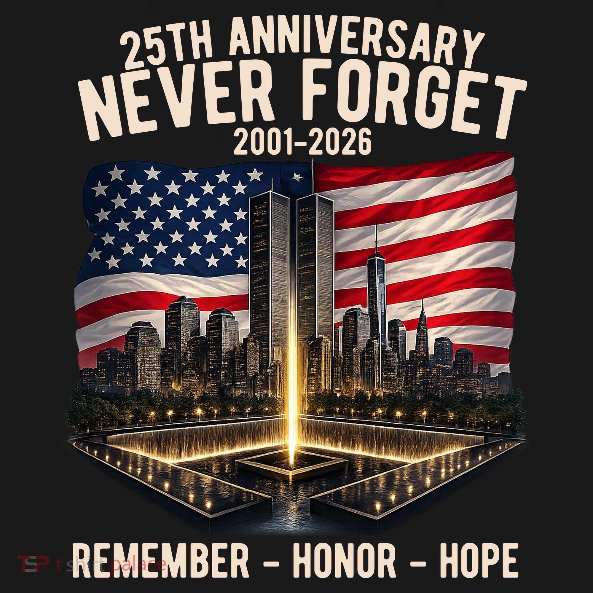9/11 25th Anniversary Never Forget 911 Memorial 2001-2026 USA Kids Hoodie