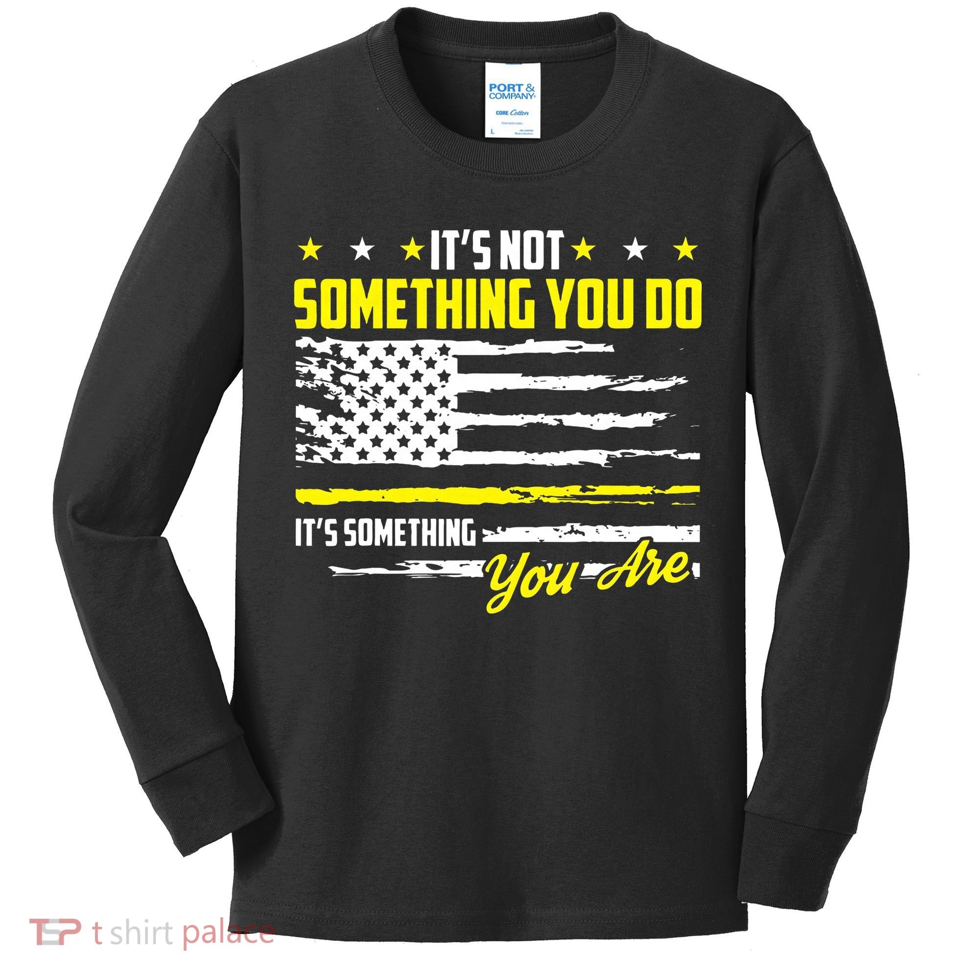 911 American Flag Dispatcher USA Thin Gold Line Operator Kids Long Sleeve Shirt