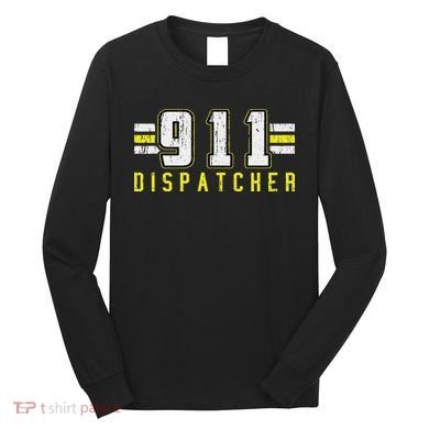 911 American Flag Dispatcher Thin Gold Line Operator Long Sleeve Shirt