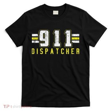 911 American Flag Dispatcher Thin Gold Line Operator T-Shirt