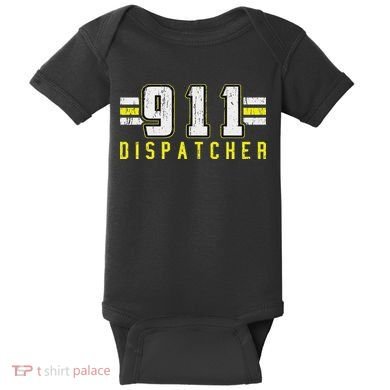911 American Flag Dispatcher Thin Gold Line Operator Baby Bodysuit