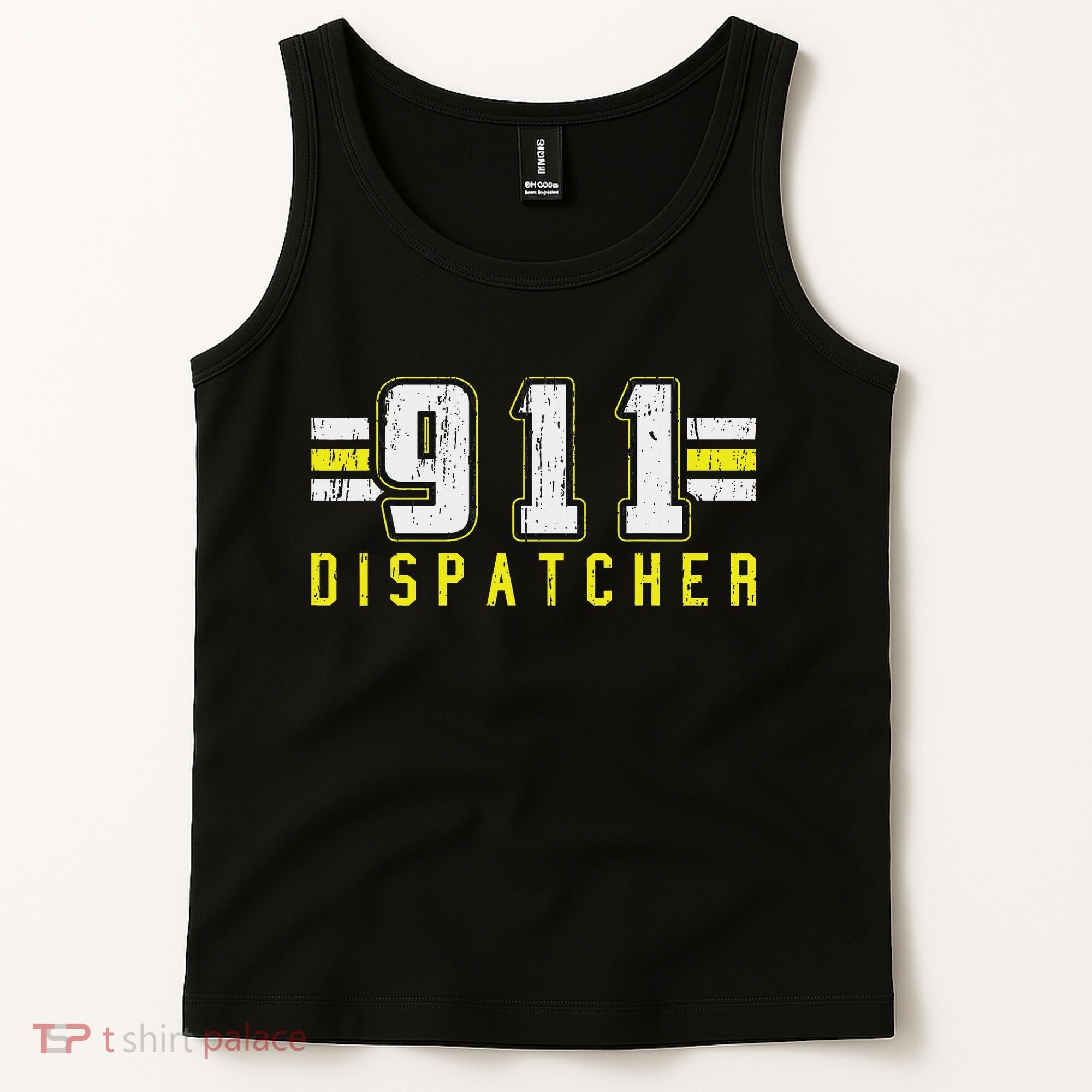 911 American Flag Dispatcher Thin Gold Line Operator Tank Top