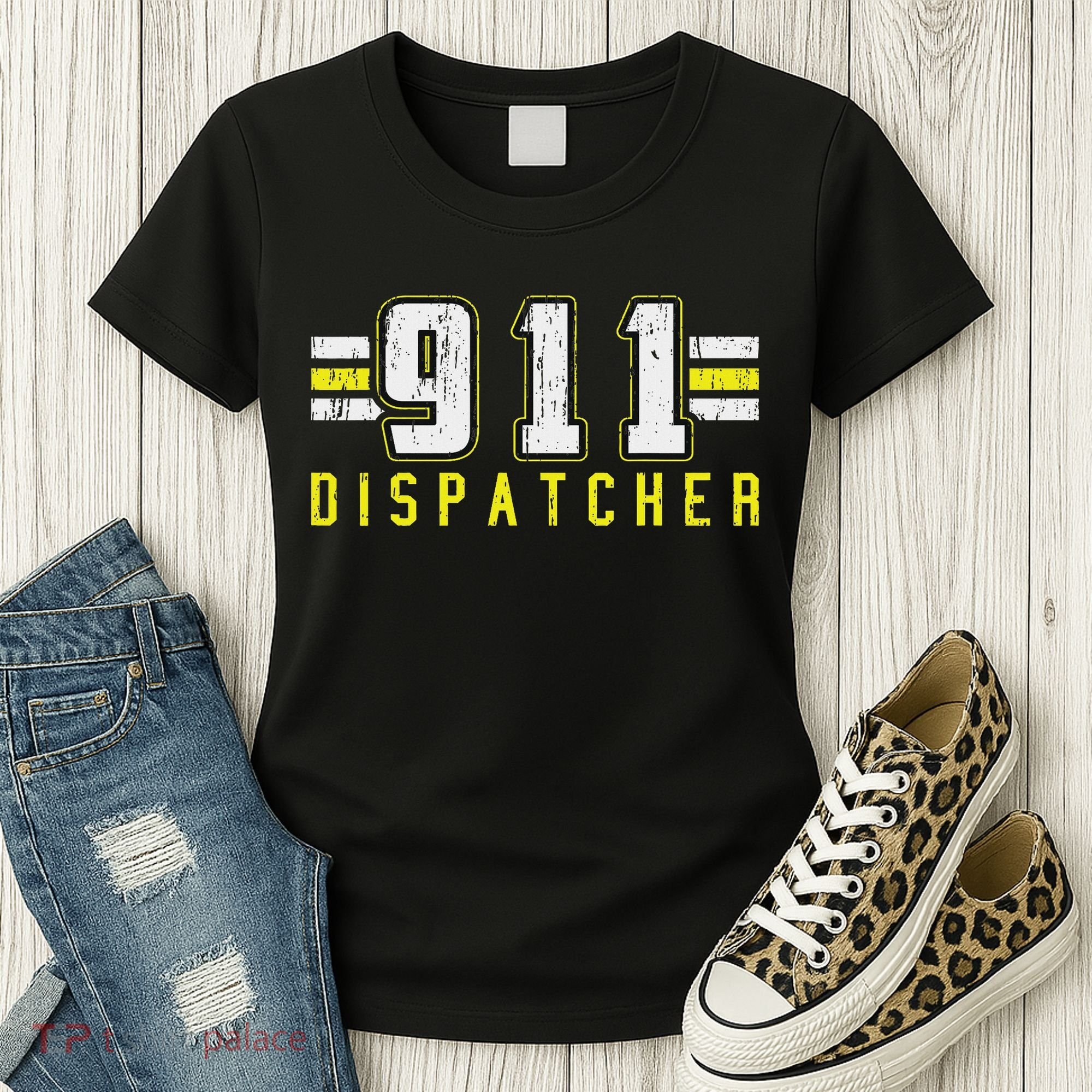911 American Flag Dispatcher Thin Gold Line Operator Women's T-Shirt