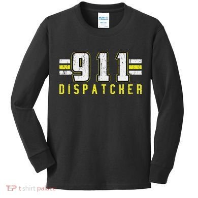 911 American Flag Dispatcher Thin Gold Line Operator Kids Long Sleeve Shirt