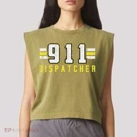 911 American Flag Dispatcher Thin Gold Line Operator Garment-Dyed Women's Muscle Tee thumb 2