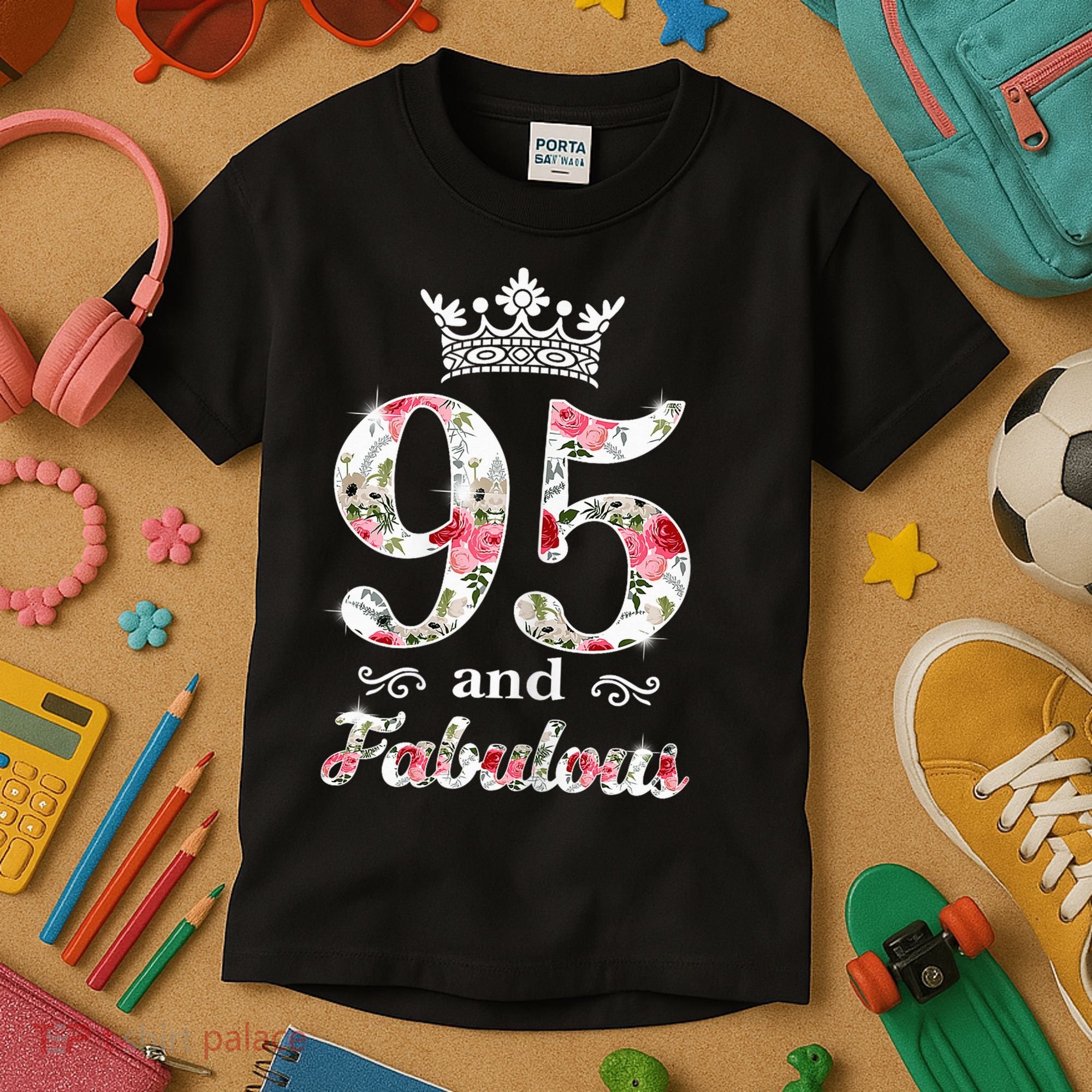 95 And Fabulous Queen 95th Birthday Present Kids T-Shirt
