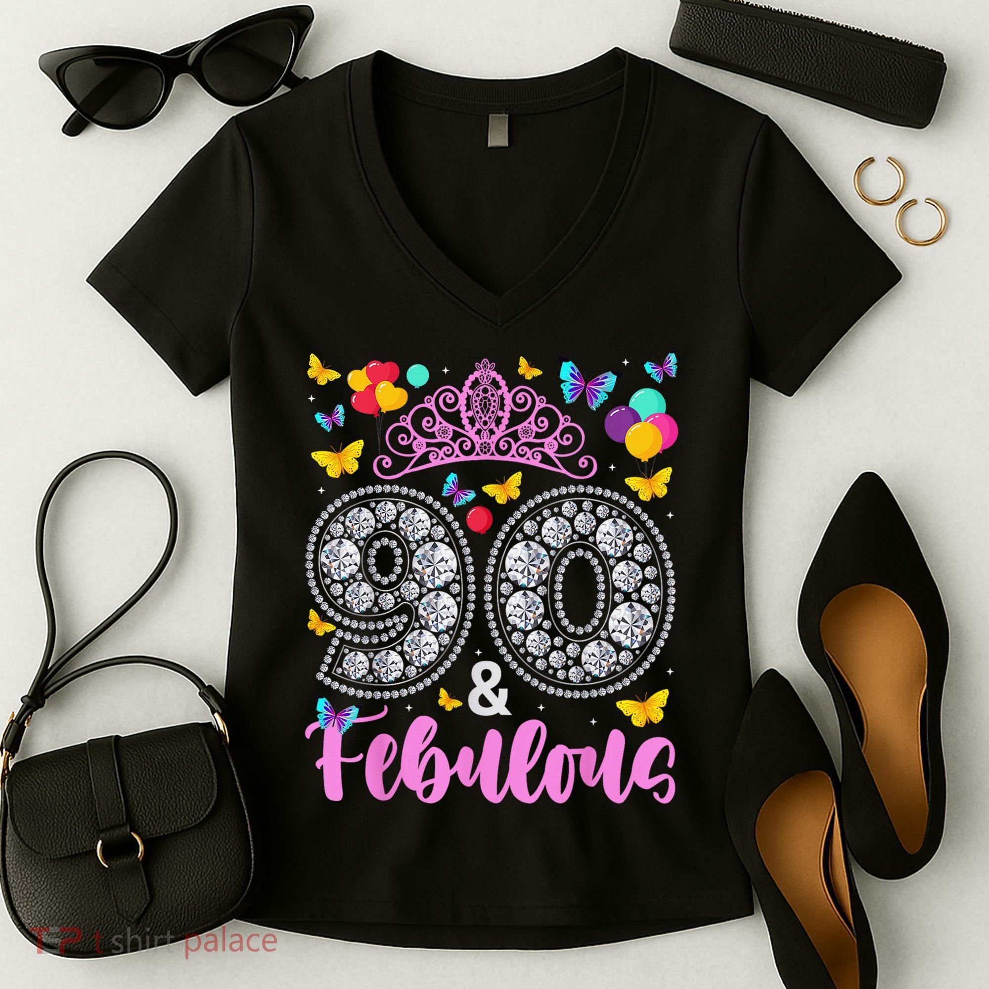 90 And Fabulous 90 Years Old 90th Birthday Women's V-Neck T-Shirt