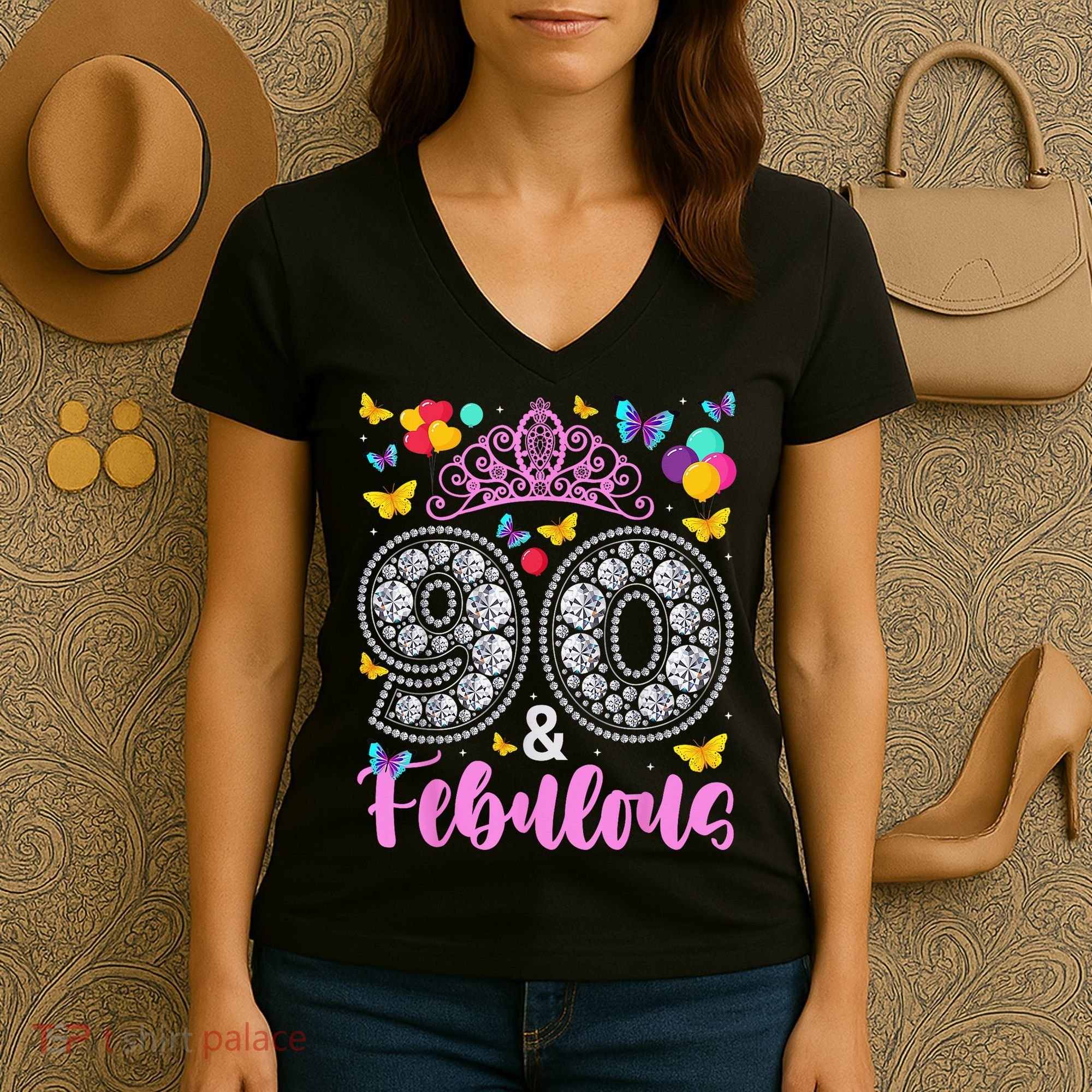 90 And Fabulous 90 Years Old 90th Birthday Women's V-Neck T-Shirt