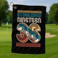 90th Birthday 1936 Established Nineteen 36 Golf Towel thumb 1