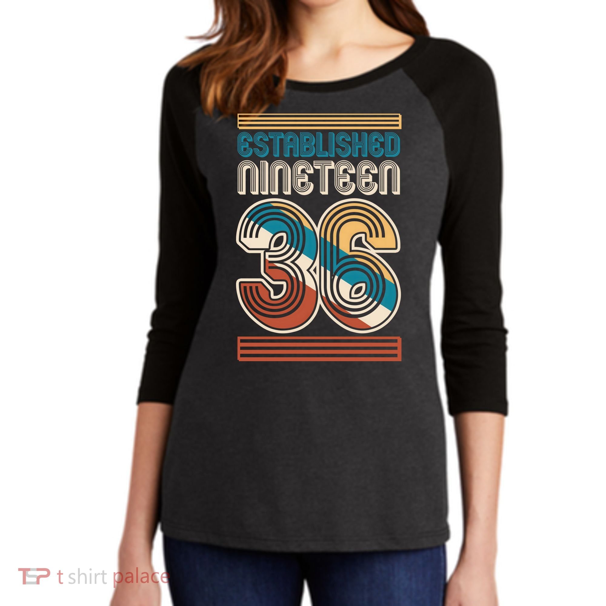 90th Birthday 1936 Established Nineteen 36 Women's Tri-Blend 3/4-Sleeve Raglan Shirt