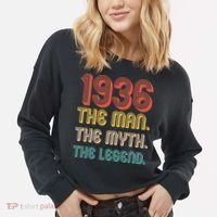 90th Birthday 1936 The Man Myth The Legend Cropped Pullover Crew thumb 2