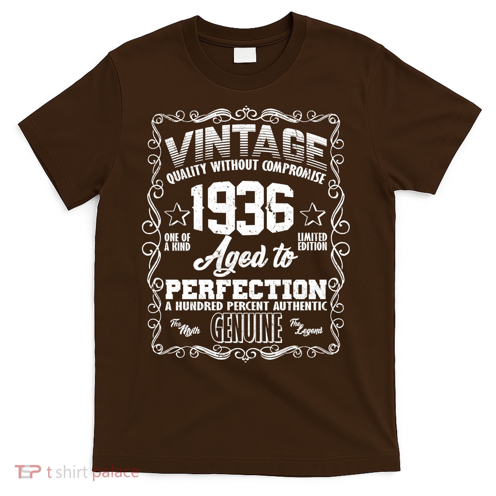90th Birthday 1936 Vintage Quality Without Compromise Aged To Perfection Genuine T-Shirt