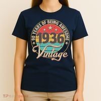 90th Birthday 90 Years Of Being Awesome 1936 Vintage  T-Shirt thumb 4