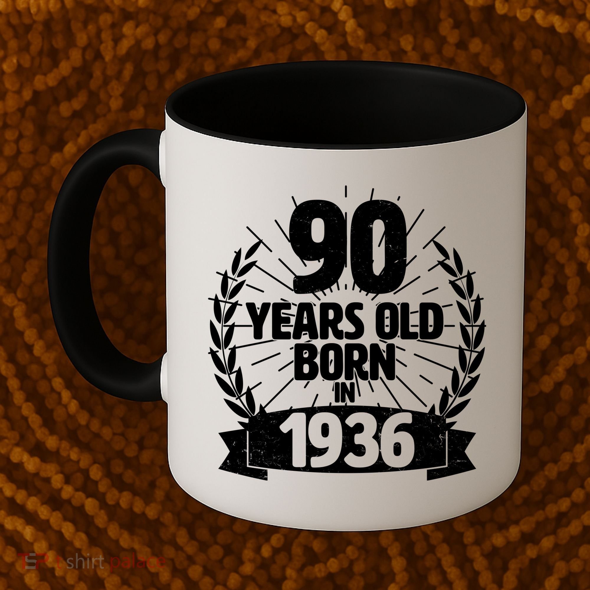 90th Birthday 90 Years Old Born In 1936 Wreath Banner  Coffee Mug
