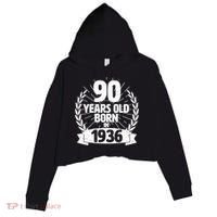 90th Birthday 90 Years Old Born In 1936 Wreath Banner  Crop Fleece Hoodie thumb 0