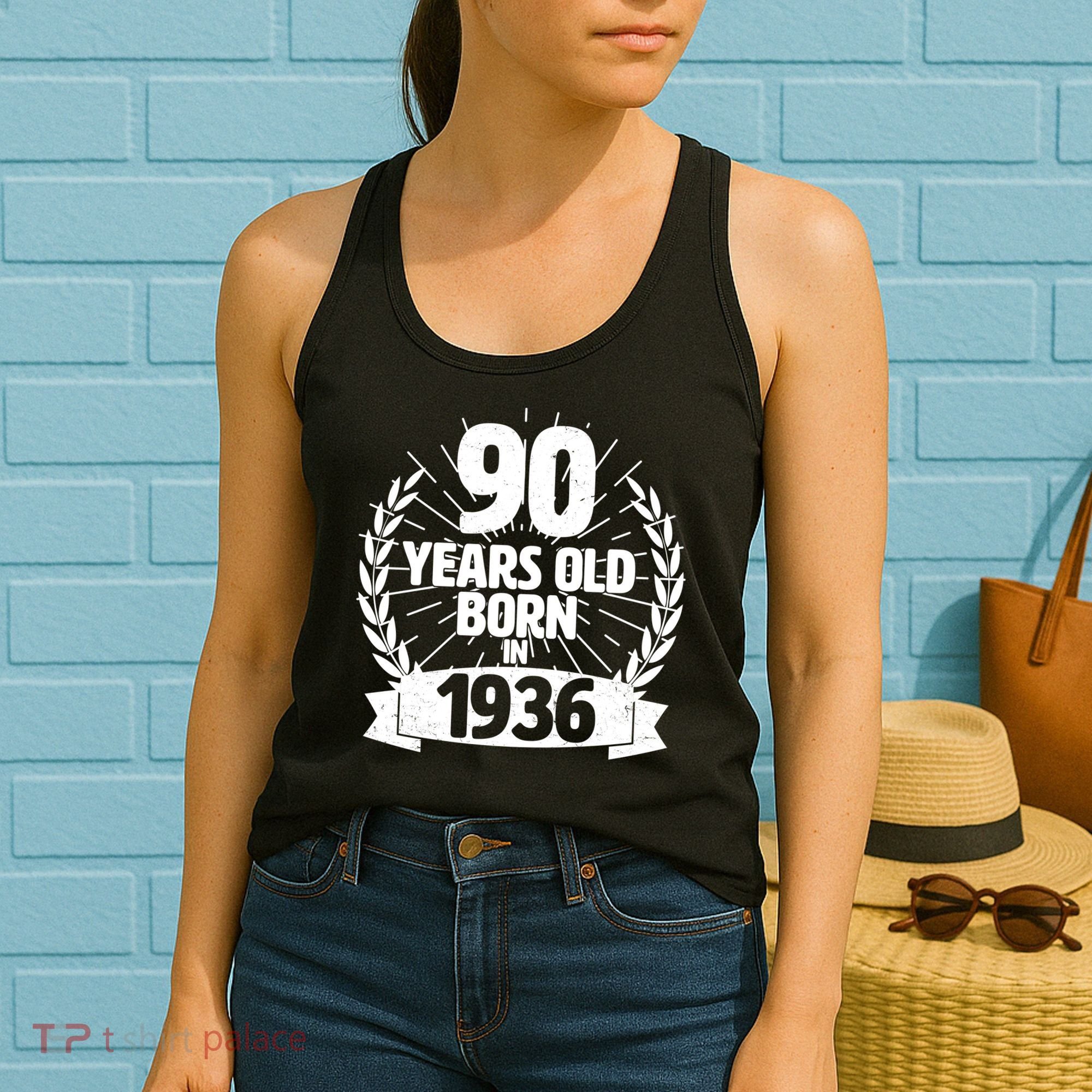 90th Birthday 90 Years Old Born In 1936 Wreath Banner  Women's Tank Top