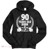 90th Birthday 90 Years Old Born In 1936 Wreath Banner  Tie Dye Hoodie thumb 0
