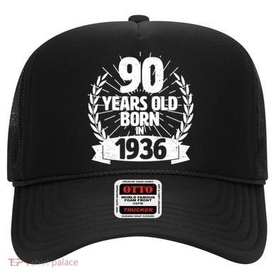 90th Birthday 90 Years Old Born In 1936 Wreath Banner  Hat
