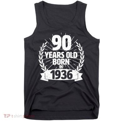 90th Birthday 90 Years Old Born In 1936 Wreath Banner  Tank Top