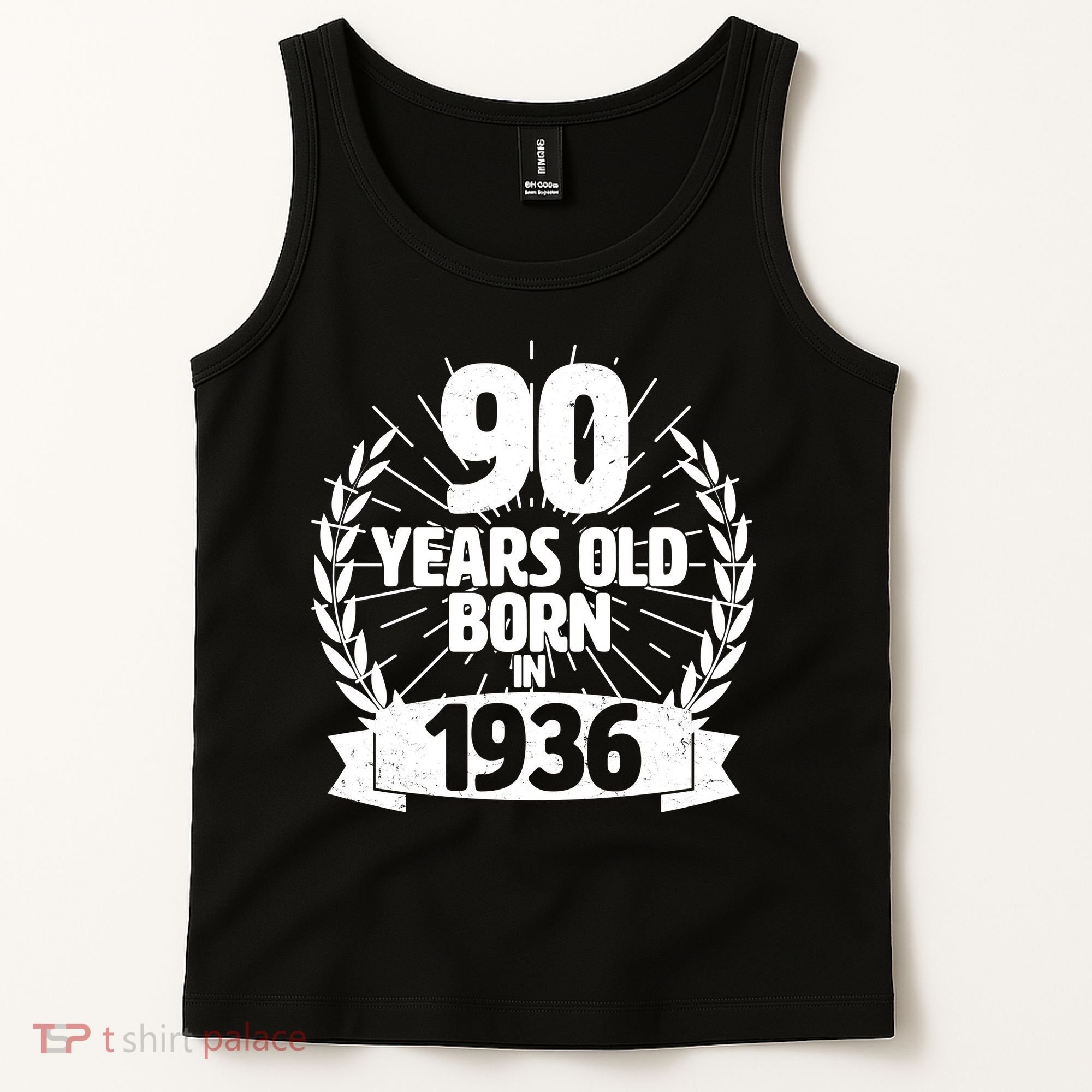 90th Birthday 90 Years Old Born In 1936 Wreath Banner  Tank Top