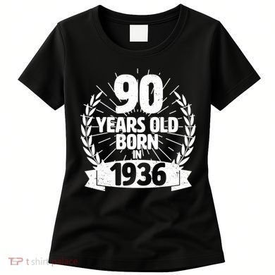 90th Birthday 90 Years Old Born In 1936 Wreath Banner  Women's T-Shirt