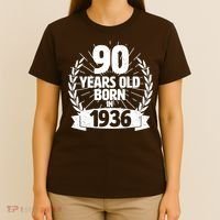 90th Birthday 90 Years Old Born In 1936 Wreath Banner  T-Shirt thumb 4