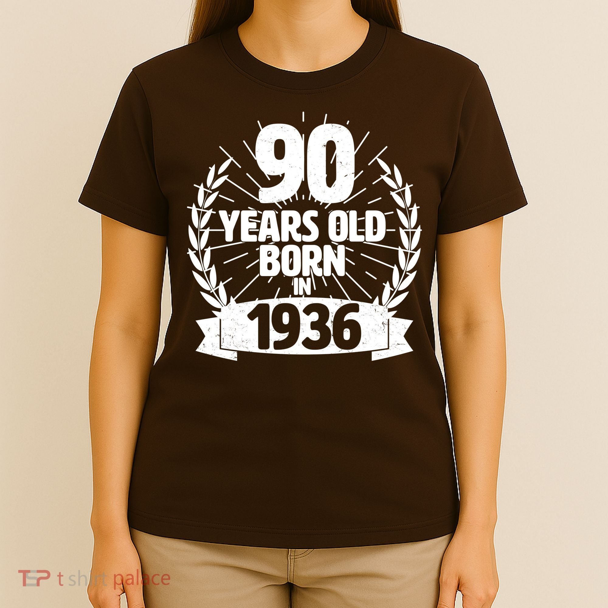 90th Birthday 90 Years Old Born In 1936 Wreath Banner  T-Shirt