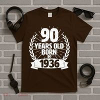 90th Birthday 90 Years Old Born In 1936 Wreath Banner  T-Shirt thumb 5