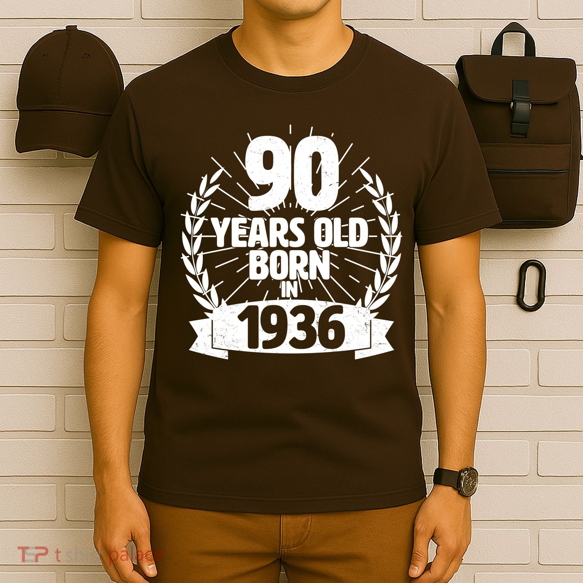 90th Birthday 90 Years Old Born In 1936 Wreath Banner  T-Shirt