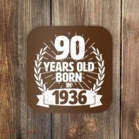 90th Birthday 90 Years Old Born In 1936 Wreath Banner  Coaster thumb 0