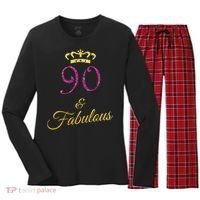 90th Birthday 90 Year Old Grandma Women's Long Sleeve Flannel Pajama Set  thumb 0