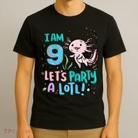 9th Birthday Axolotl - I Am 9 Let's Party A Lotl T-Shirt thumb 3