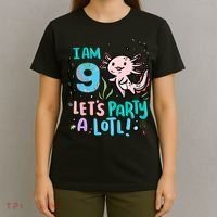 9th Birthday Axolotl - I Am 9 Let's Party A Lotl T-Shirt thumb 4