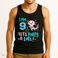 9th Birthday Axolotl - I Am 9 Let's Party A Lotl Tank Top thumb 3