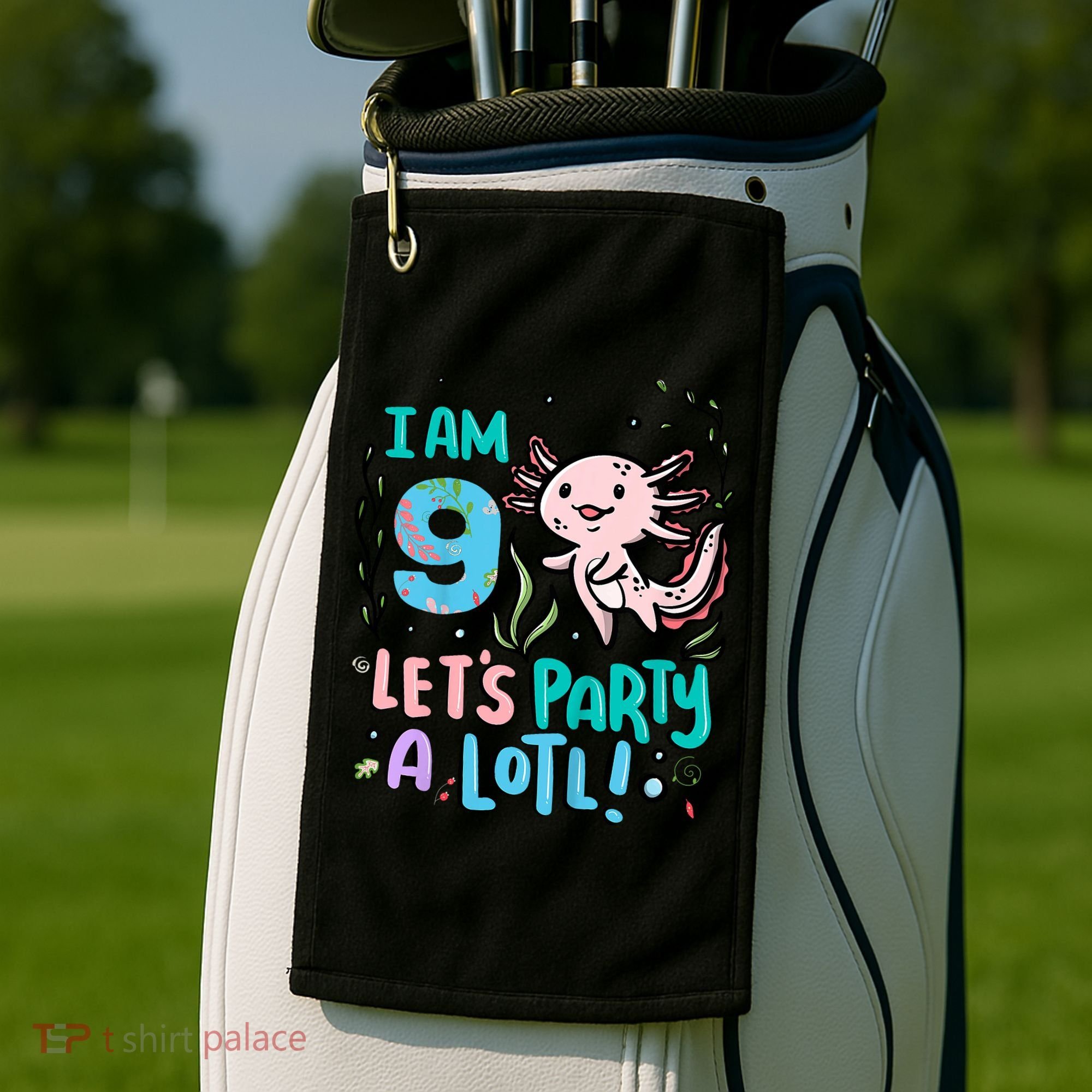 9th Birthday Axolotl - I Am 9 Let's Party A Lotl Golf Towel