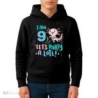 9th Birthday Axolotl - I Am 9 Let's Party A Lotl Kids Hoodie thumb 4