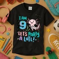 9th Birthday Axolotl - I Am 9 Let's Party A Lotl Kids T-Shirt thumb 3