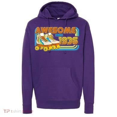 90th Birthday Awesome Since 1936 Retro Roller Skates  Hoodie