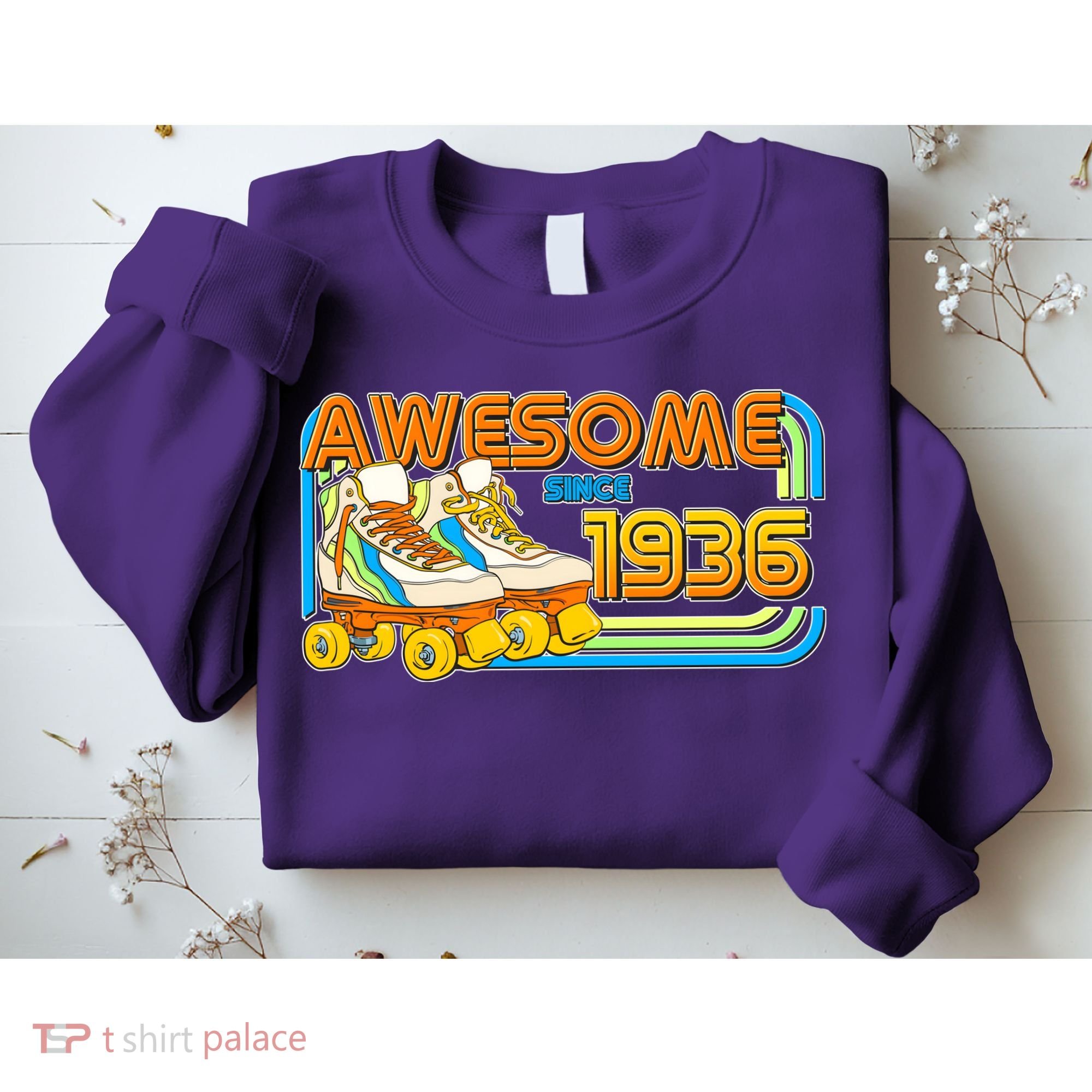 90th Birthday Awesome Since 1936 Retro Roller Skates  Sweatshirt