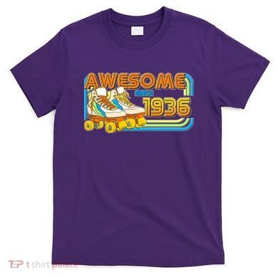 90th Birthday Awesome Since 1936 Retro Roller Skates  T-Shirt