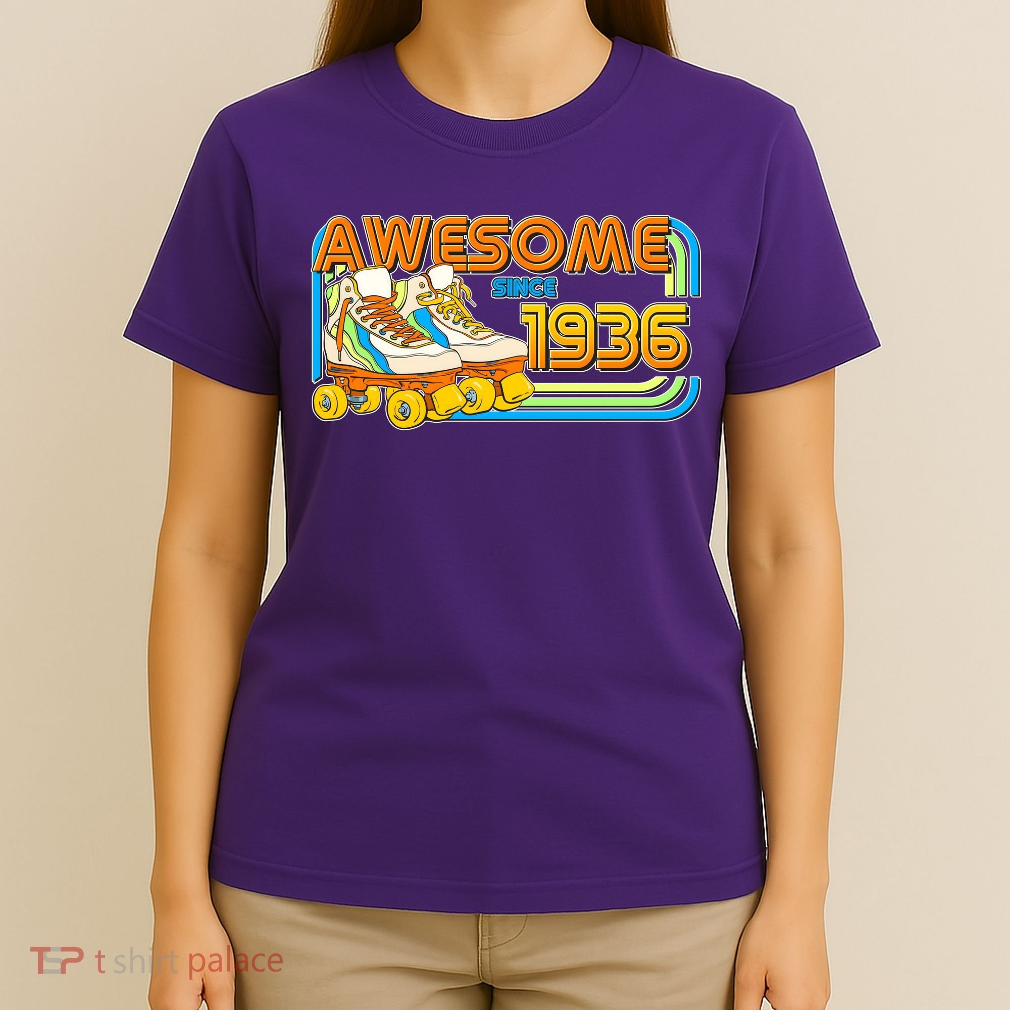 90th Birthday Awesome Since 1936 Retro Roller Skates  T-Shirt