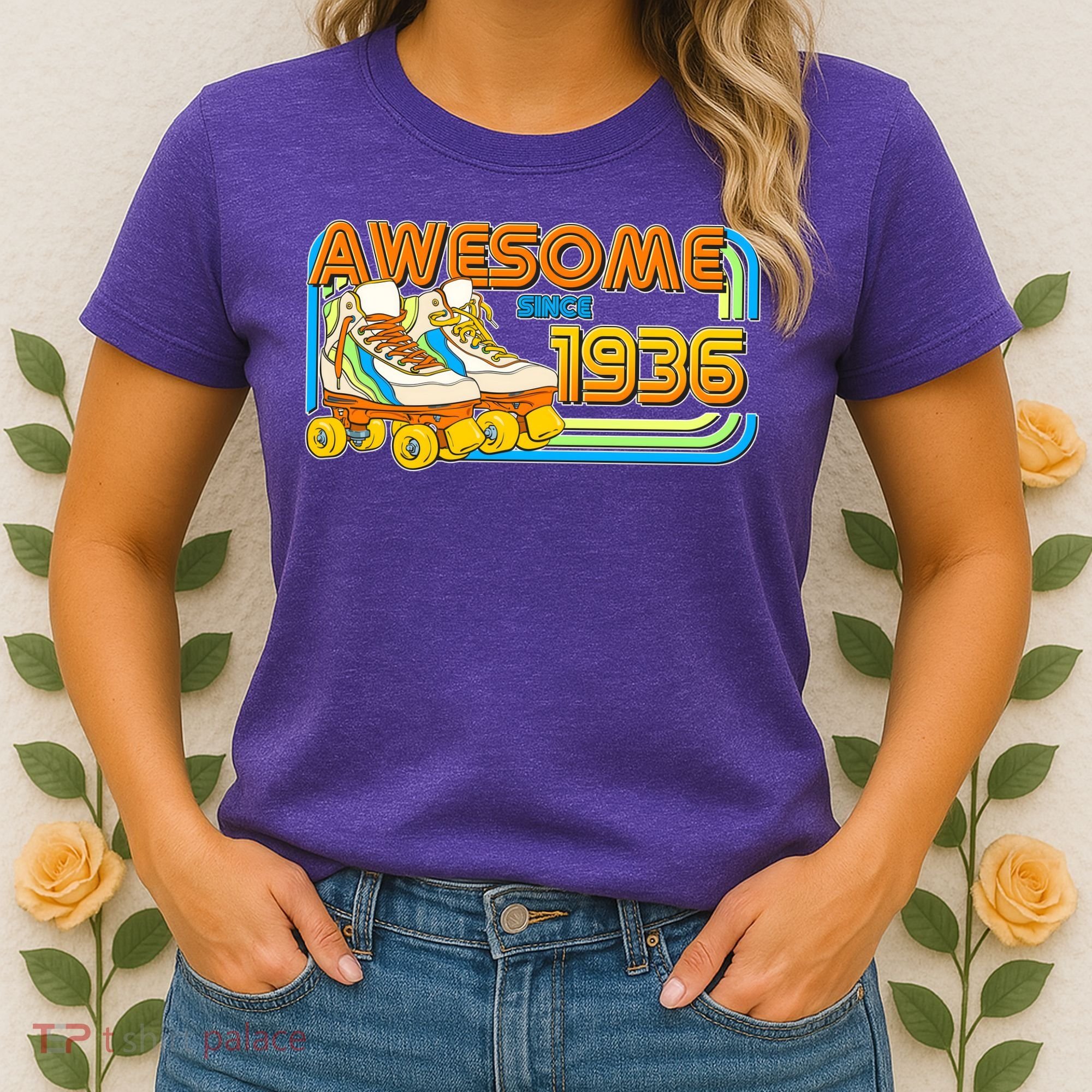 90th Birthday Awesome Since 1936 Retro Roller Skates  Women's T-Shirt