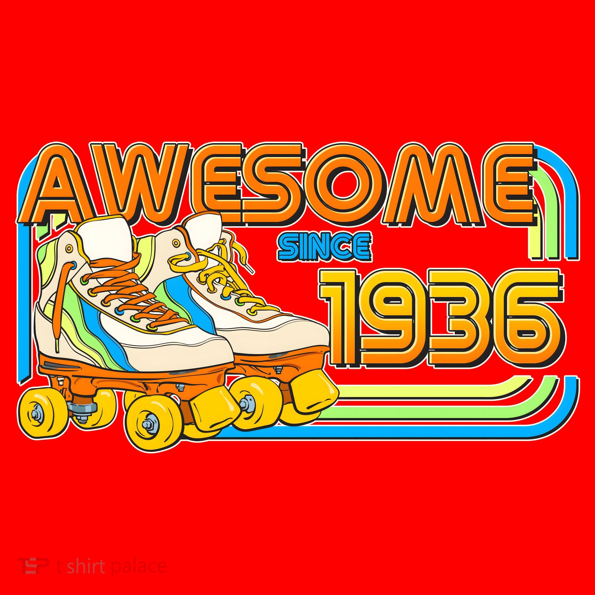 90th Birthday Awesome Since 1936 Retro Roller Skates  Santa Hat
