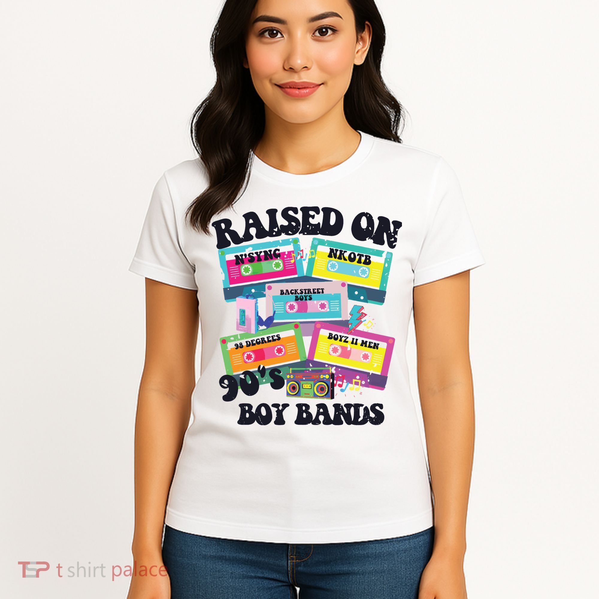 90s Boy Bands Cassette Tapes Women's T-Shirt